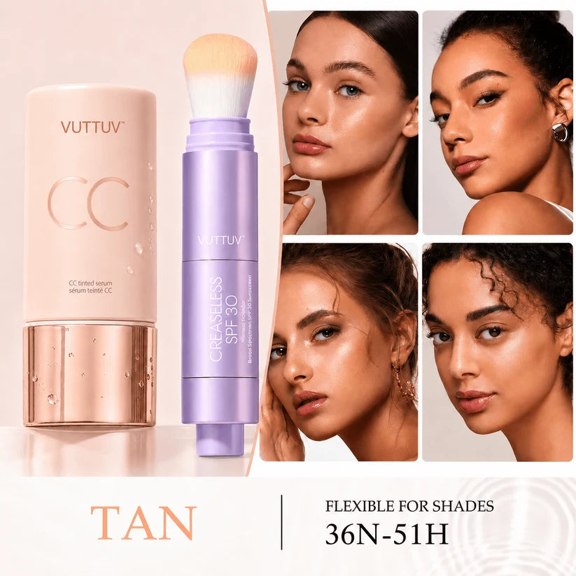 VUTTUV Summer Skin Essentials Set — CC Serum  Solid SPF 30 Sunscreen Brush