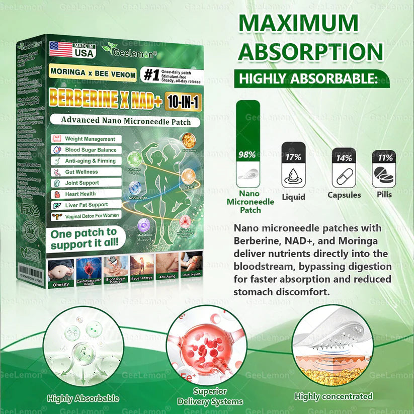 Moringa · Berberine × NAD+ 10-in-1 Advanced Nano Microneedle Patch — Once Daily, Visible Results in 7 Days