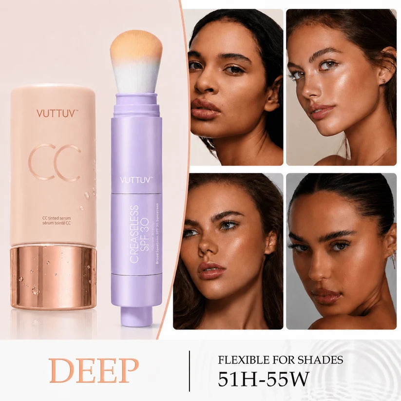 VUTTUV Summer Skin Essentials Set — CC Serum  Solid SPF 30 Sunscreen Brush