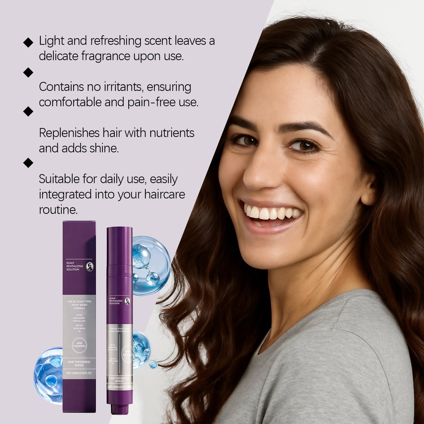 Hair Thickening Roll-On Serum Reduces Hair Shedding / Targets Thinning Areas / Nourishes the Scalp Support fuller, healthier-looking hair every day
