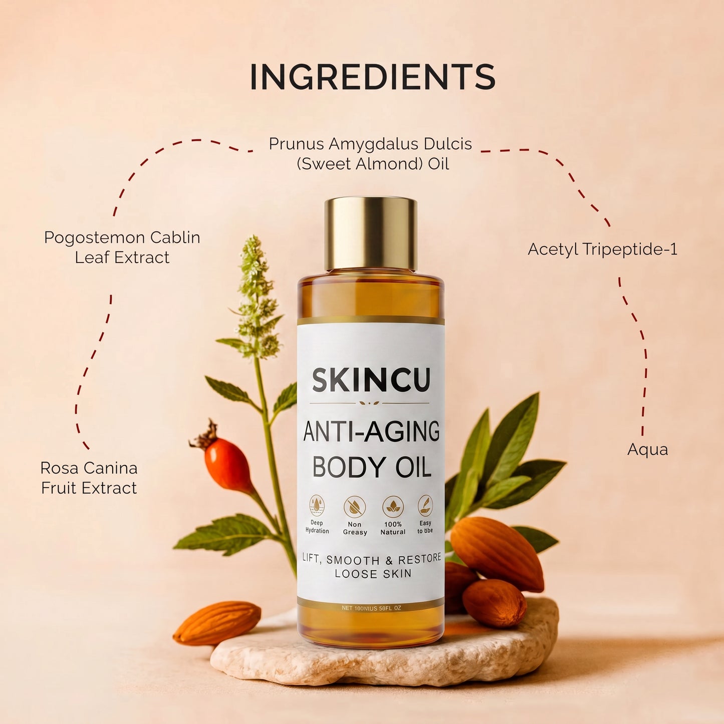 Anti-Aging Body Oil with advanced peptide technology against sagging skin