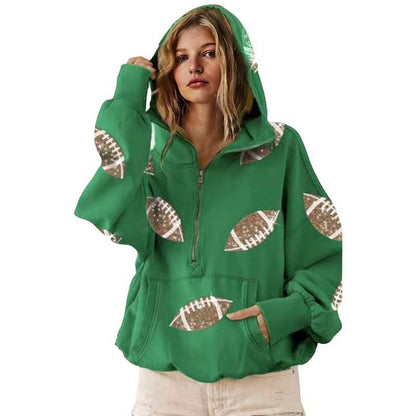 🔥'Glam Kickoff' Football Game Day Long Sleeve Half-Zip Hoodie